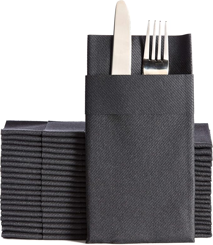 Airlaid Black Pocket Napkins 16x16"