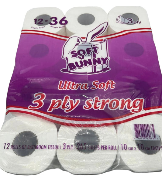 SOFT BUNNY TOILET PAPER 3PLY 4X12ROLLS